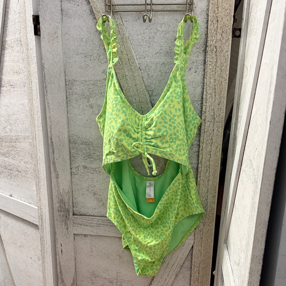 No Boundaries Lime Leopard Kids One Piece Swimsuit